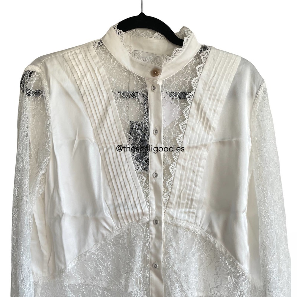 AJE Veil Lace Shirt Ivory White Button Down Top - Picture 8 of 11